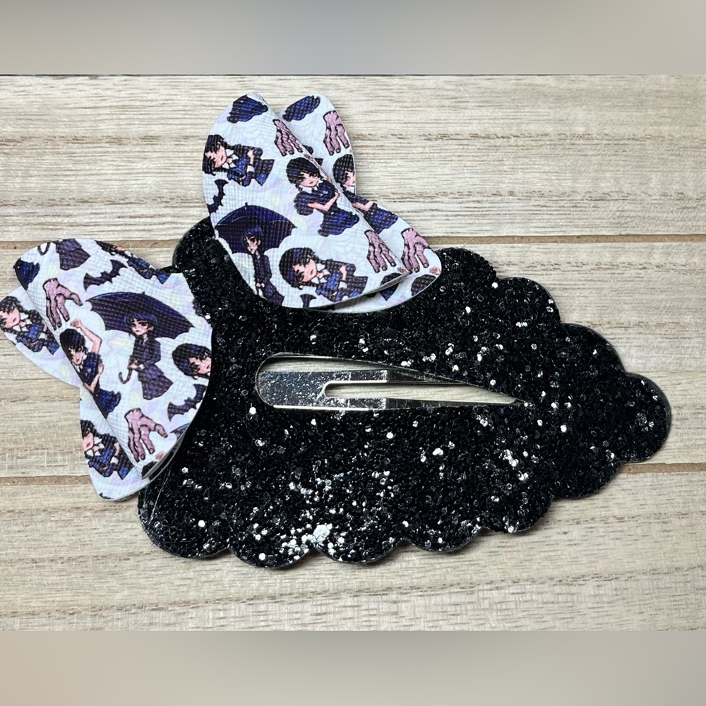 Handmade Faux Leather Hair Clip Wednesday